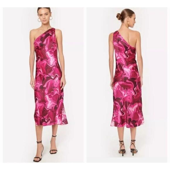Cami NYC Agnes Pink Silk One Shoulder Asymmetrical Dress Size Large - Picture 1 of 7